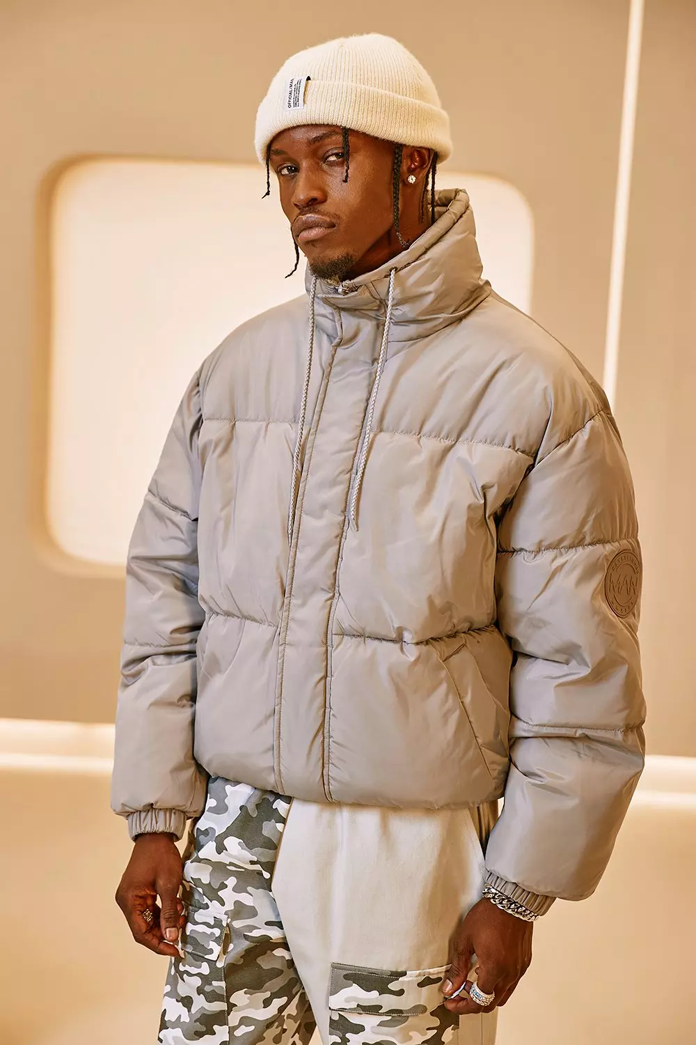 Funnel Neck Oversized Puffer Jacket boohooMAN USA